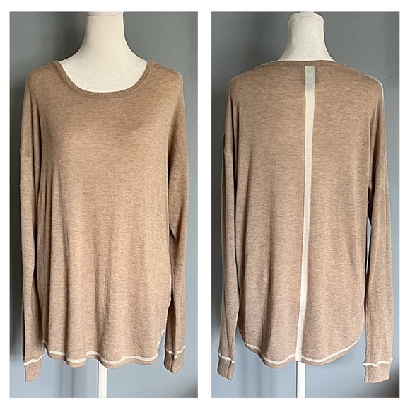 C&C CALIFORNIA Beige Cashmere Blend Lightweight SWEATER CONTRAST TRIM Women’s L - Picture 3 of 9